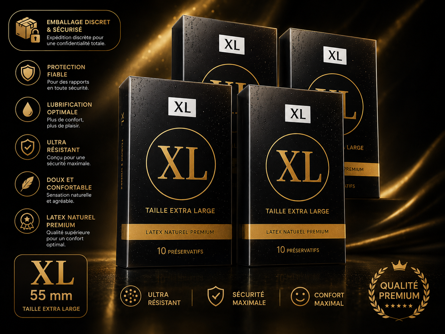 Préservatifs XL 55 mm – Latex Naturel Premium